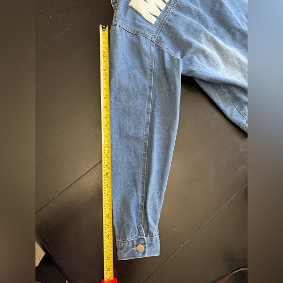 Women's Blue Denim Momcore Jacket with “Mama” Chenille Varsity Letters, Sz M - Picture 12 of 12